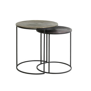 Bijzettafel S/2 Ø41x46+Ø49x52 cm TALCA ant koper+brns circ