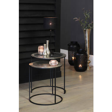 Bijzettafel S/2 Ø41x46+Ø49x52 cm TALCA ruw nikkel