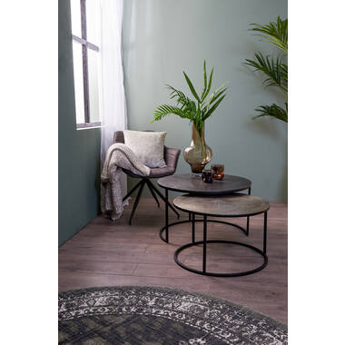 Salontafel S/2 Ø67,5x39,5+Ø75x45 cm TALCA ruw lood+ant. lood