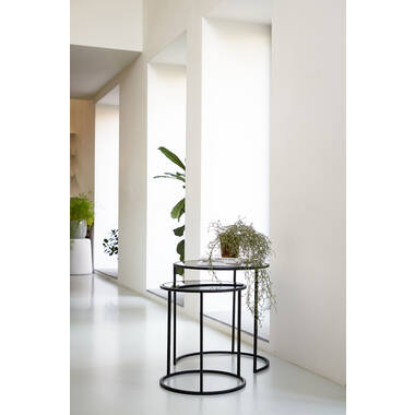 Bijzettafel S/2 Ø40x45+Ø50x52 cm DUARTE glas zwart-mat zwart