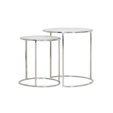 Bijzettafel S/2 Ø40x45+Ø50x52 cm DUARTE nikkel+glas