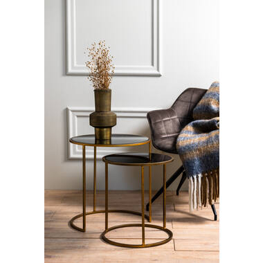 Bijzettafel S/2 Ø40x45+Ø50x52 cm DUARTE smoke glas-goud