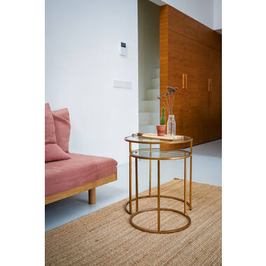 Bijzettafel S/2 Ø40x45+Ø50x52 cm DUARTE glas-goud