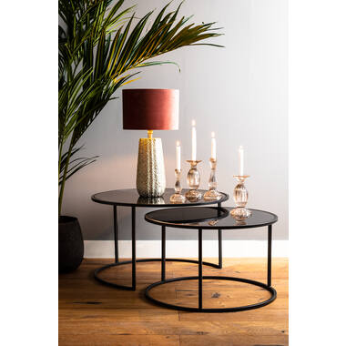 Salontafel S/2 Ø65x39+Ø75x44 cm DUARTE glas zwart-mat zwart