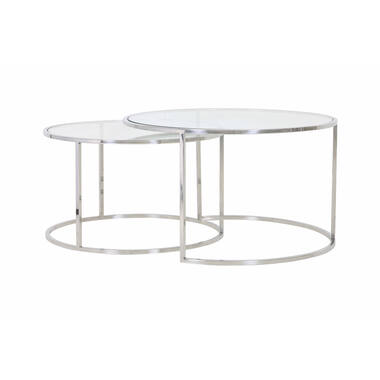 Salontafel S/2 Ø65x39+Ø75x44 cm DUARTE nikkel+glas