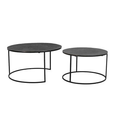 Salontafel S/2 Ø61x37+Ø76x41 cm RENGO relief zwart nikkel