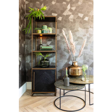 Salontafel S/2 Ø61x37+Ø76x41 cm RENGO relief antiek brons