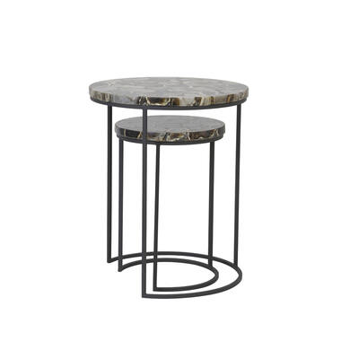 Bijzettafel S/2 Ø28x42+Ø41x50 cm AXAT agaat bruin+zwart