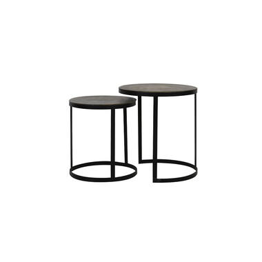 Bijzettafel S/2 Ø41x46+Ø49x52 cm TRELO antiek brons-zwart