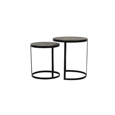 Bijzettafel S/2 Ø41x46+Ø49x52 cm TRELO antiek brons-zwart