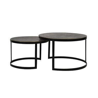 Salontafel S/2 Ø62x41+Ø76x46 cm TRELO antiek brons-zwart