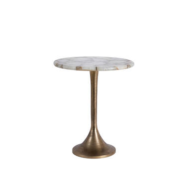 Side table Ø48x53 cm RICKERD agate white+antique bronze