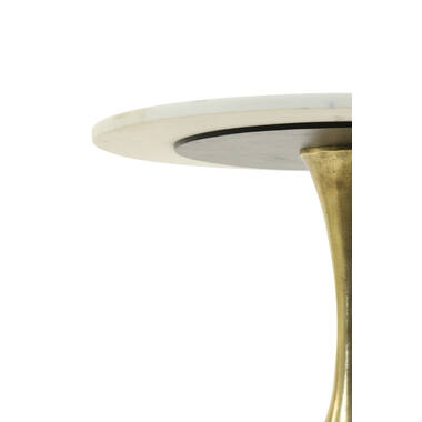 Bijzettafel Ø61x41 cm RICKERD wit marmer+antiek brons