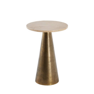 Bijzettafel Ø36x51 cm YNEZ travertin zand+antiek brons