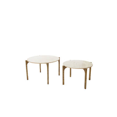 Salontafel S/2 Ø65x39+Ø76x44 cm KANAE travert zand+ant brons
