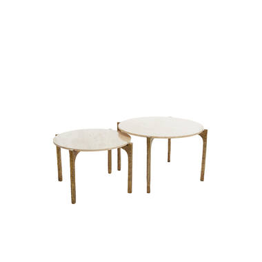 Salontafel S/2 Ø65x39+Ø76x44 cm KANAE travert zand+ant brons