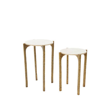 Side table S/2 Ø41x54+Ø45x64 cm KANAE travertine sand+ant br