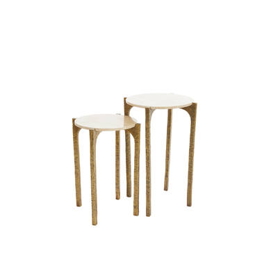 Side table S/2 Ø41x54+Ø45x64 cm KANAE travertine sand+ant br