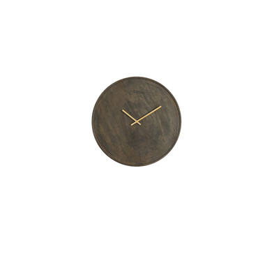Klok Ø41 cm VETI mango hout donker bruin+goud
