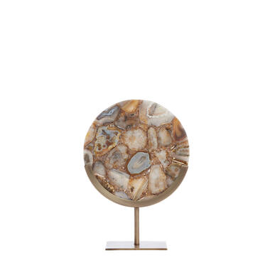 Ornament op voet 25x10x35 cm GOUYA geel agaat+antiek brons