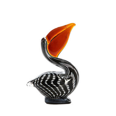 Ornament 13x7x19 cm PELICAN glass black-white+brown striped