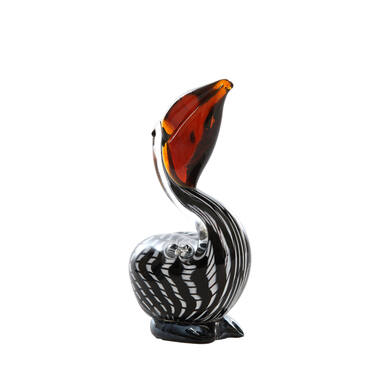 Ornament 13x7x19 cm PELICAN glass black-white+brown striped