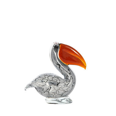 Ornament 14,5x8x15,5 cm PELICAN glass white+black marble