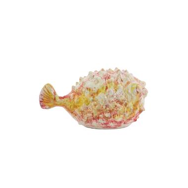 Ornament 25,5x14,5x14 cm FISH keramiek crème+rood+geel