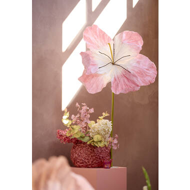 Kunstbloem 33x33x120 cm LOEK papier groen+licht roze
