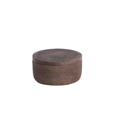 Deco box Ø14x7 cm METETI hout stuctuur donker bruin