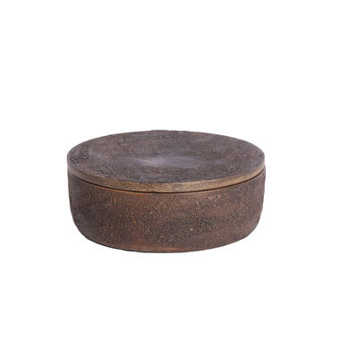 Deco box Ø19x7 cm METETI hout structuur donker bruin