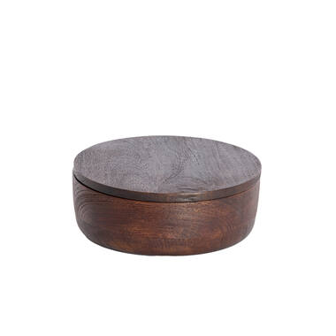 Deco box Ø19x7 cm METETI hout mat donker bruin