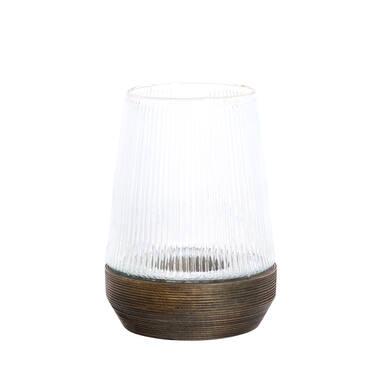 Hurricane Ø22x30 cm MINAS glass rib clear+wood dark brown