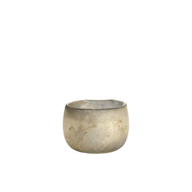 Tealight Ø12x9 cm SUNGAI glass matt antique grey-brown