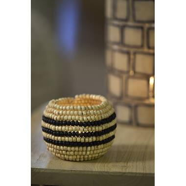 Tealight Ø10x8 cm SUELO glass+beads cream+black