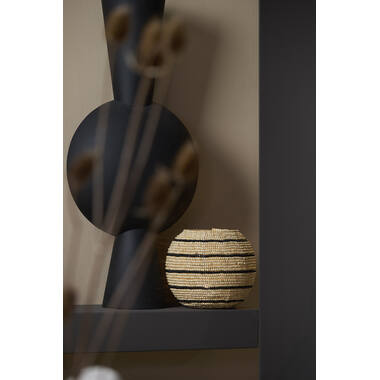 Tealight Ø24x20 cm SUELO glass+beads cream+black