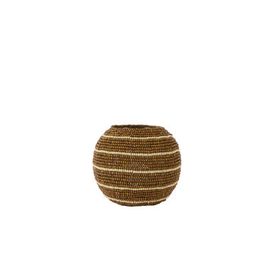 Tealight Ø24x20 cm SUELO glass+beads brown+cream