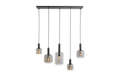 Hanglamp 5L 110x22x32 cm LEKAR zwart+smoke glas