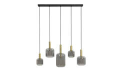 Hanglamp 5L 110x22x32 cm LEKAR antiek brons+smoke glas