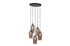 Hanging lamp 5L Ø45x36 cm LUKARO antique bronze+glass smoked