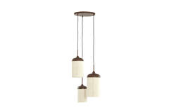 Hanglamp 3L Ø35x32 cm DANIALO hout print d bruin+touw crème