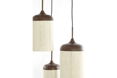 Hanglamp 3L Ø35x32 cm DANIALO hout print d bruin+touw crème