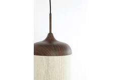 Hanglamp 3L Ø35x32 cm DANIALO hout print d bruin+touw crème