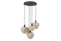 Hanging lamp 5L Ø76x80 cm HUXI wood prnt d brwn+linen nat.