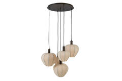 Hanging lamp 5L Ø76x80 cm HUXI wood prnt d brwn+linen nat.