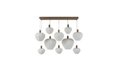 Hanging lamp 10L 144x49x97,5 cm HUXI wood print nat+linn crm