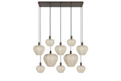 Hanging lamp 10L 144x49x97,5 cm HUXI wood prnt d brn+lin nat