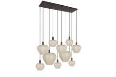Hanging lamp 10L 144x49x97,5 cm HUXI wood prnt d brn+lin nat