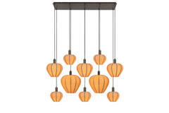 Hanging lamp 10L 144x49x97,5 cm HUXI wood prnt d brn+lin nat