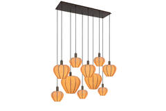 Hanging lamp 10L 144x49x97,5 cm HUXI wood prnt d brn+lin nat